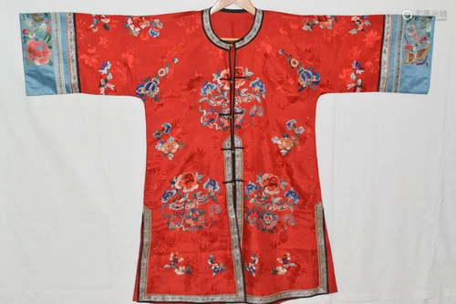 Qing Chinese Red Embroidered Women's Robe