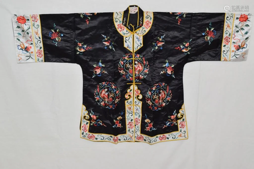 Chinese Black Embroidered Women's Robe