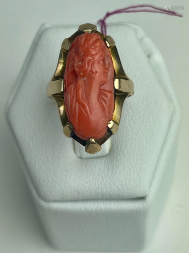 10k Coral Cameo Ring