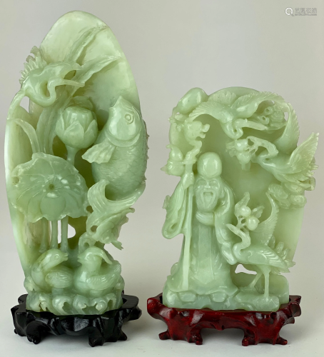 A Pair of Chinese Bowenite Carved Figural Groups