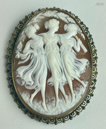 A Cameo Brooch Pin with the Three Graces