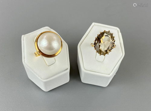 A Pair of Gold Rings, with Pearl and Cut Glass