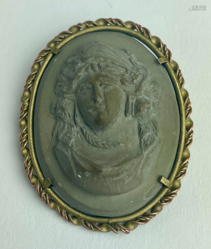 Deeply Carved Antique Lava Cameo Brooch
