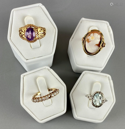 Four Rings with Cameo and Precious Stones