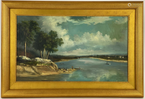 Oil on Canvas River Landscape