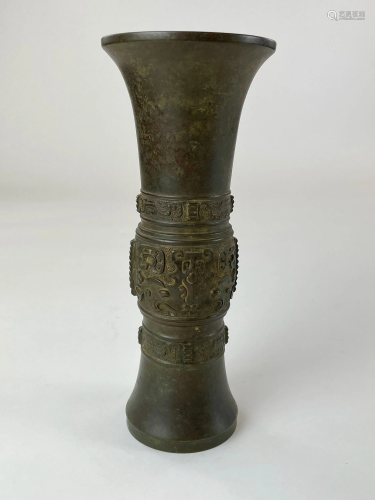 Chinese Shang Style Bronze Gu Form Vase