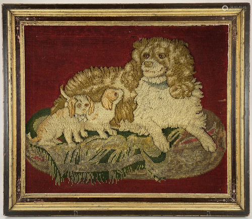 American Pictorial Framed Hooked Rug Spaniel