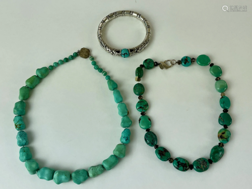 Chinese Turquoise and Silver Bangle and Necklaces