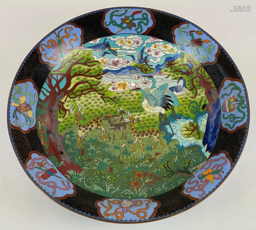 Large Chinese Cloisonne Tray with Animals
