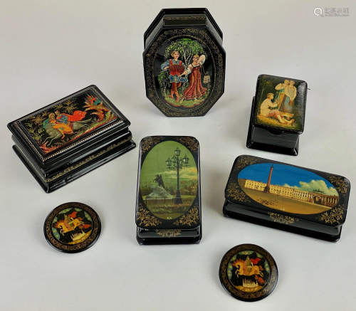 Collection of Russian Lacquer Boxes and Pins