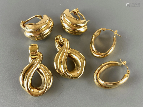 Three Pairs of 14K Gold Earrings