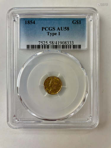 1854 G $1 PCGS AU 58 Type 1