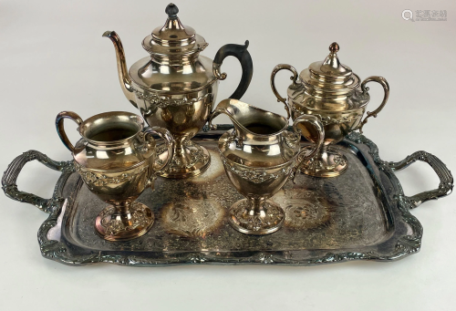 Five Piece Plated Silver Set with Tray