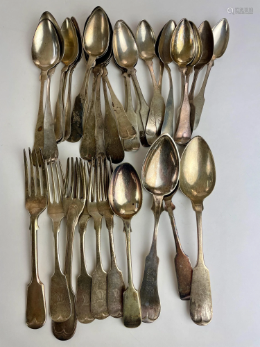 Large gathering of coin silver flatware