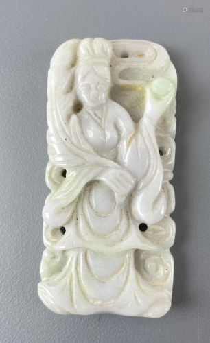 Chinese Carved Jadeite Pendant with Guanyin