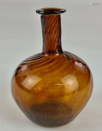 Zanesville Amber Swirl Bottle, 19th Century