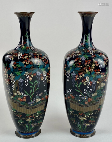 Pair of Japanese Cloisonne Bottleneck Cabinet Vases