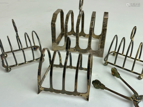 Group of Sterling Toast Racks with Set of Tongs