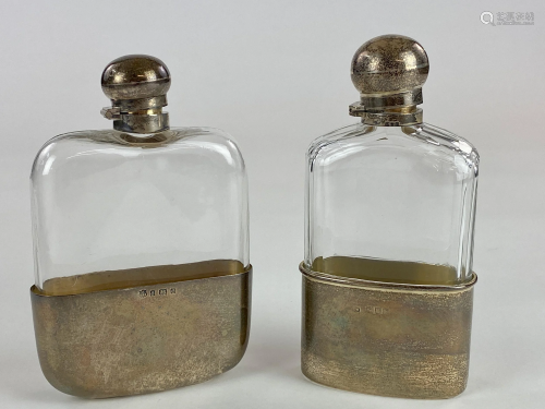 Pair of glass and Sterling Silver English Flasks
