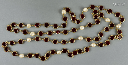 Vintage 1981 Chanel Red Glass and Pearl Necklace