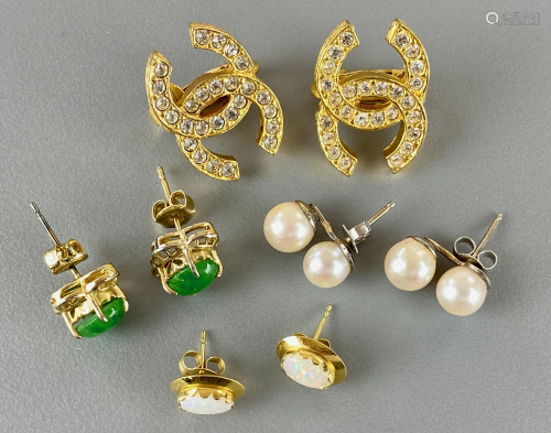 Four Pairs of Earrings, Including one Chanel Pair