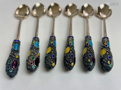 Curious Art Glass and Sterling Teaspoon Set