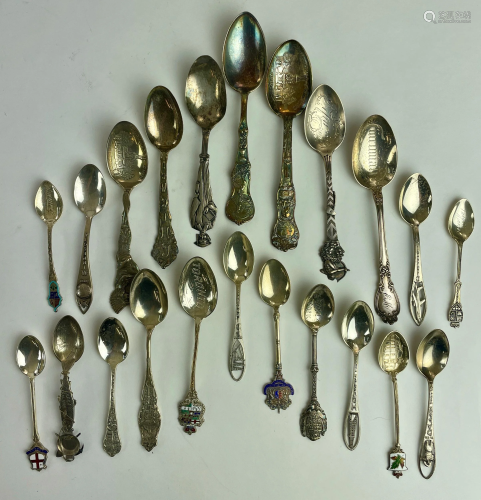 Large Group of Sterling Commemorative Spoons