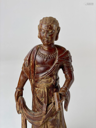 Chinese Antique Standing Wooden Buddha
