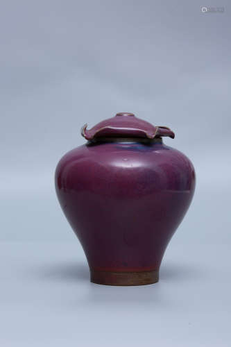 Chinese Jun Wave Red Glaze Porcelain Cover Jar