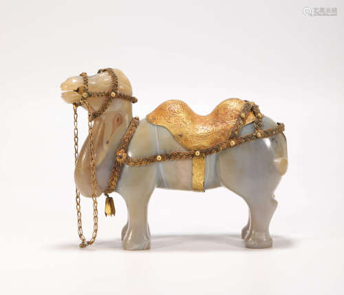 Chinese Agate Gold Painted Camel