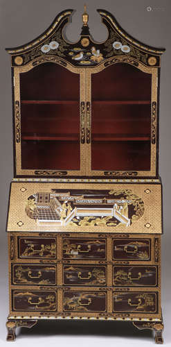 ORNATE CHINOISERIE SECRETARY BOOK CASE