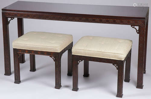 CHINESE CHIPPENDALE TABLE & STOOLS