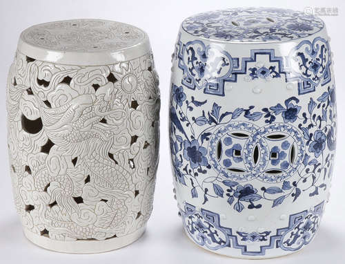 TWO CHINESE GLAZED GARDEN STOOLS