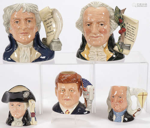 FIVE ROYAL DOULTON AMERICANA TOBY MUGS