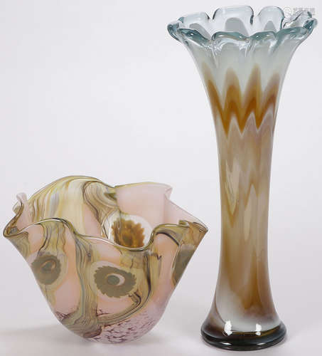 ART GLASS BOWL & VASE, 20TH C