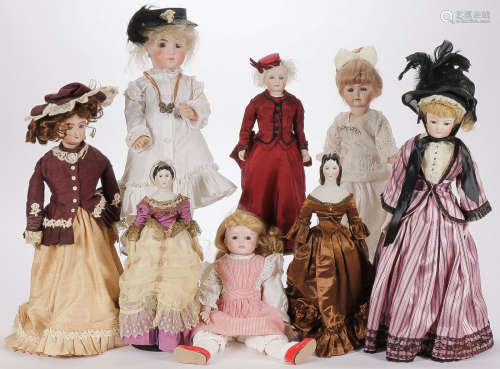 7 FRENCH TYPE REPRODUCTION DOLLS