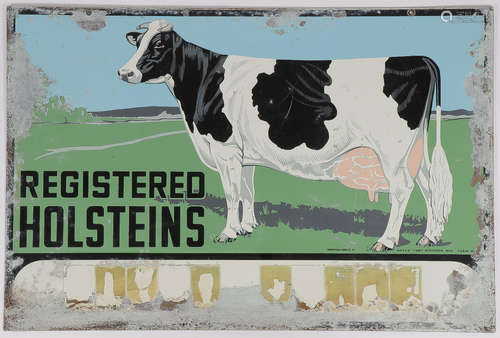 TWO-SIDED REGISTERED HOLSTEINS ENAMEL SIGN