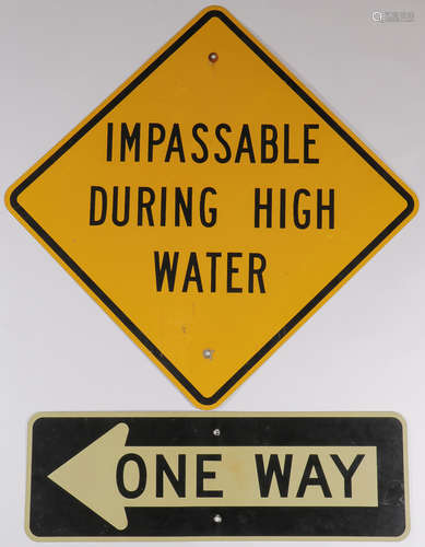 TWO REFLECTIVE METAL ROAD SIGNS