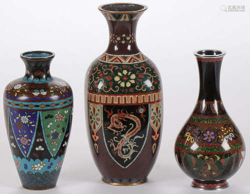 THREE EXQUISITE CLOISONNE VASES, 19TH C