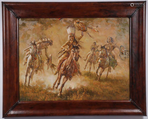 LARGE ORIGINAL INDIAN WARRIOR PAINTING