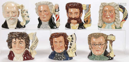 SEVEN ROYAL DOULTON MUSICAL COMPOSER TOBY MUGS