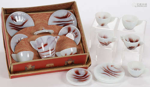 SCARCE CHILD'S AKRO AGATE OXBLOOD TEA SET