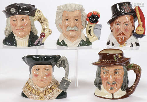 FIVE ROYAL DOULTON TOBY MUGS