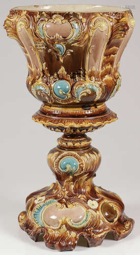 MAJOLICA PLANTER AND PEDESTAL, 19TH C