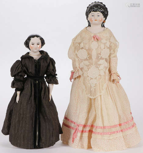 PAIR OF FINE SIGNED CHINA HEAD DOLLS, EMMA CLEAR