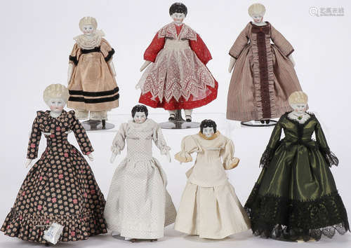 SEVEN DOLLHOUSE CHINA HEAD DOLLS CIRCA 1875-1890