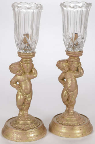 PAIR OF FIGURAL PUTTI LAMPS