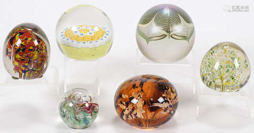 6 ART GLASS PAPERWEIGHTS