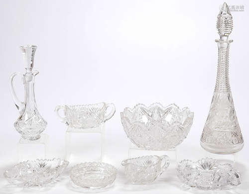 EIGHT PIECES VINTAGE CUT GLASS