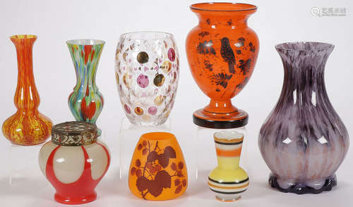 SEVEN VINTAGE CZECH ART GLASS VASES